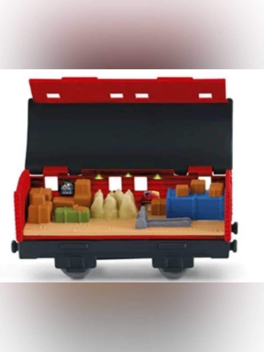 Mattel Red and Black Cargo Train Car Playset with Multi-Colored Crates